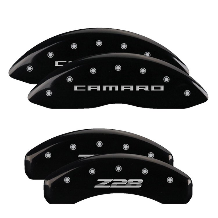 14036SZ85BK Front Disc Brake Caliper Covers for 2010-2015 Chevy Camaro [Black Finish w/ Silver Camaro / Z28 (Gen 5)]