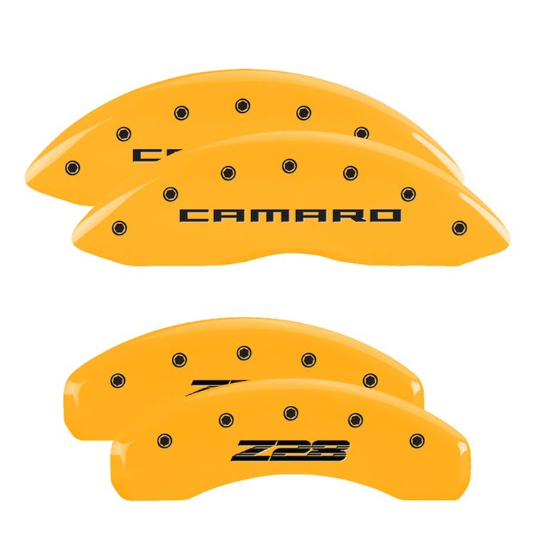 14036SZ85YL Front Disc Brake Caliper Covers for 2010-2015 Chevy Camaro [Yellow Finish w/ Black Camaro / Z28 (Gen 5)]