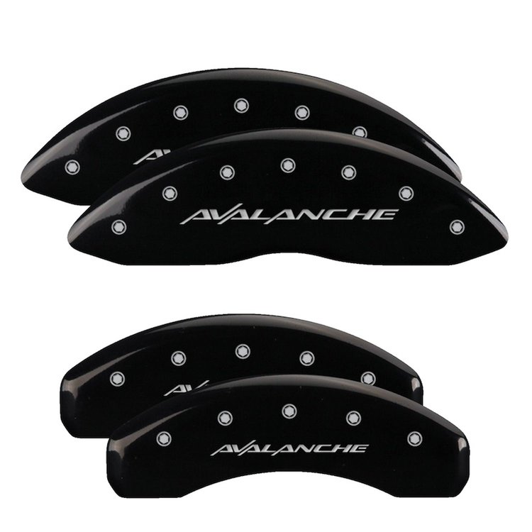 14048SAVLBK Front/Rear Brake Caliper Covers Fits Chevy Avalanche/Silverado 1500 HD/2500/3500 [Black w/Silver Avalanche]
