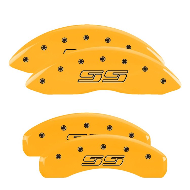 14048SSS1YL Front/Rear Brake Caliper Covers Fits Chevy Avalanche/Silverado 1500 HD/2500/3500 [Yellow w/Black SS (Avalanche)]