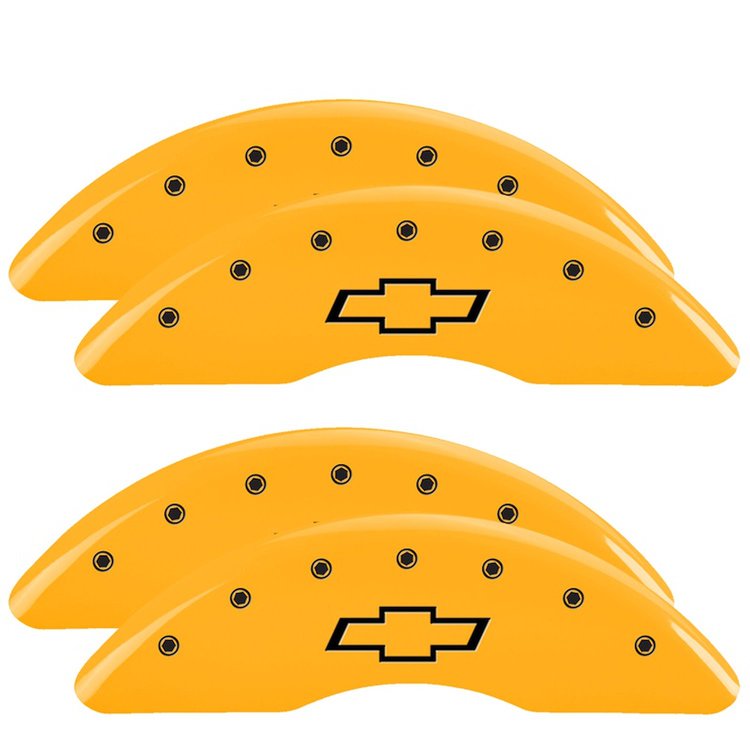 14173SBOWYL Front/Rear Disc Brake Caliper Covers Fits Chevy Silverado 2500 HD/Chevy Silverado 3500 HD [Yellow w/Black Bowtie]