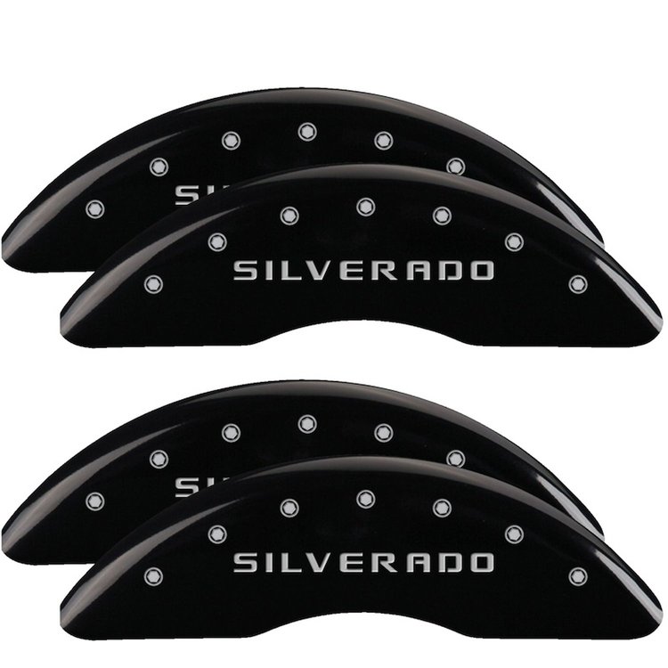 14173SSILBK Front/Rear Disc Brake Caliper Covers Fits Chevy Silverado 2500 HD/Chevy Silverado 3500 HD [Black w/Silver Silverado]