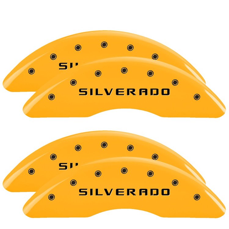 14173SSILYL Front/Rear Disc Brake Caliper Covers Fits Chevy Silverado 2500 HD/Chevy Silverado 3500 HD [Yellow w/Black Silverado]