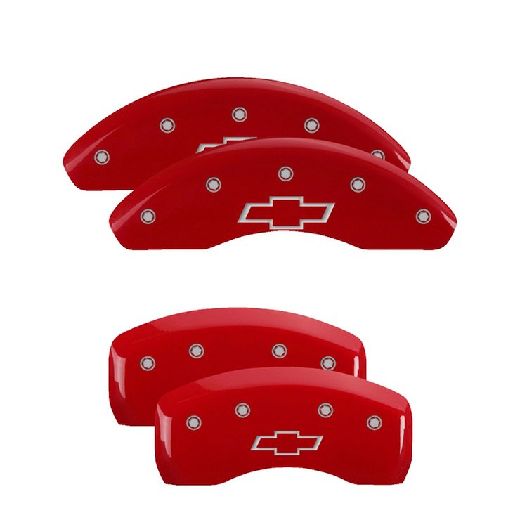 14206SBOWRD Front & Rear Disc Brake Caliper Covers for 2011-2013 Chevy Cruze [Red Finish w/ Silver Bowtie]