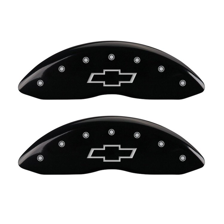 14207FBOWBK Front Disc Brake Caliper Covers Fits Select Chevy Silverado 1500/Classic [Black w/Silver Bowtie]