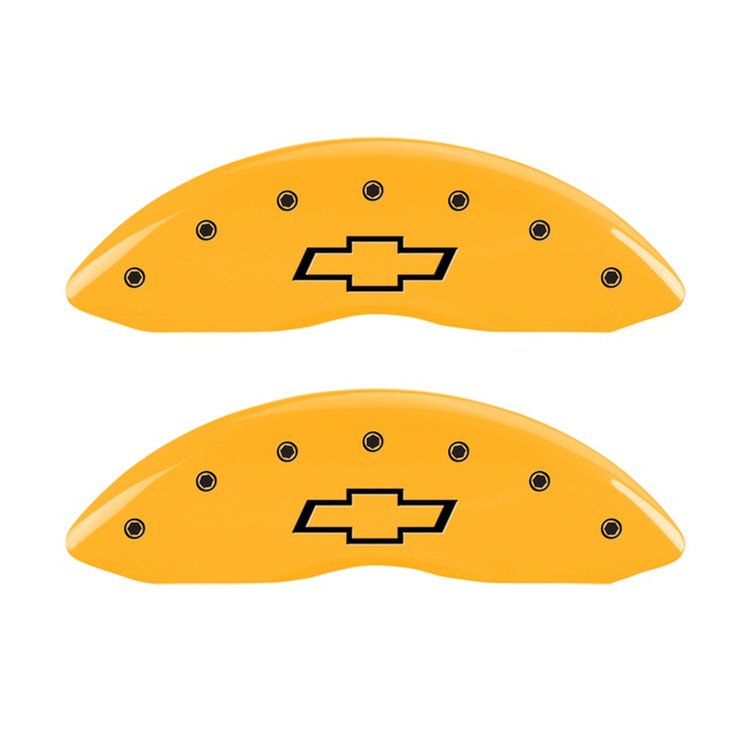 14207FBOWYL Front Disc Brake Caliper Covers Fits Select Chevy Silverado 1500/Classic [Yellow w/Black Bowtie]