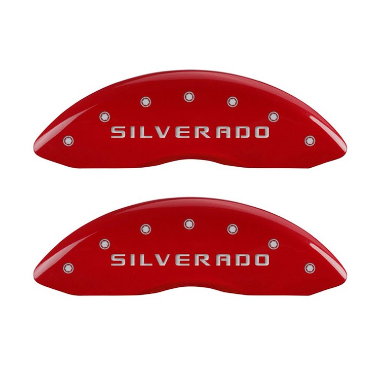 14207FSILRD Front Disc Brake Caliper Covers Fits Select Chevy Silverado 1500/Classic [Red w/Silver Silverado]