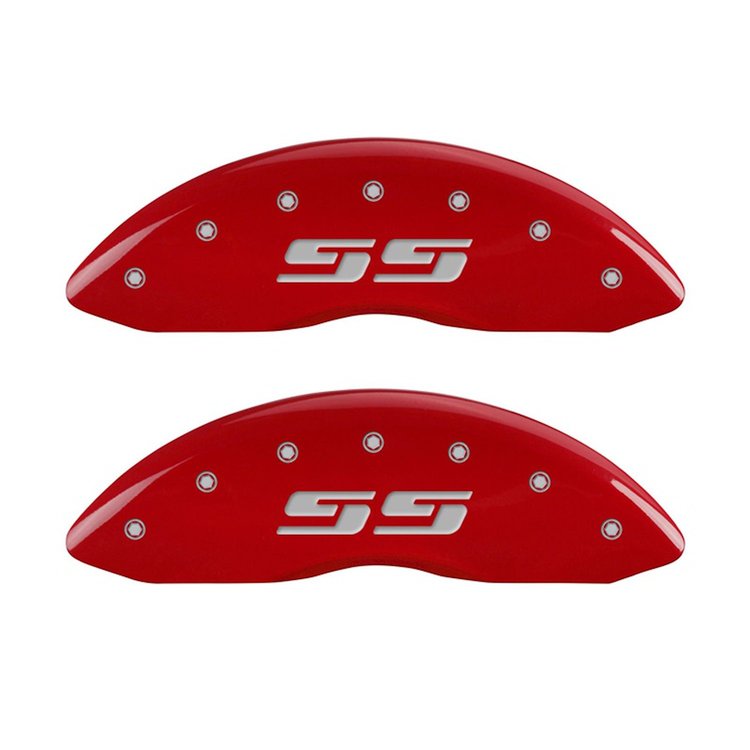 14207FSS3RD Front Disc Brake Caliper Covers Fits Select Chevy Silverado 1500/Classic [Red w/Silver SS (Silverado)]