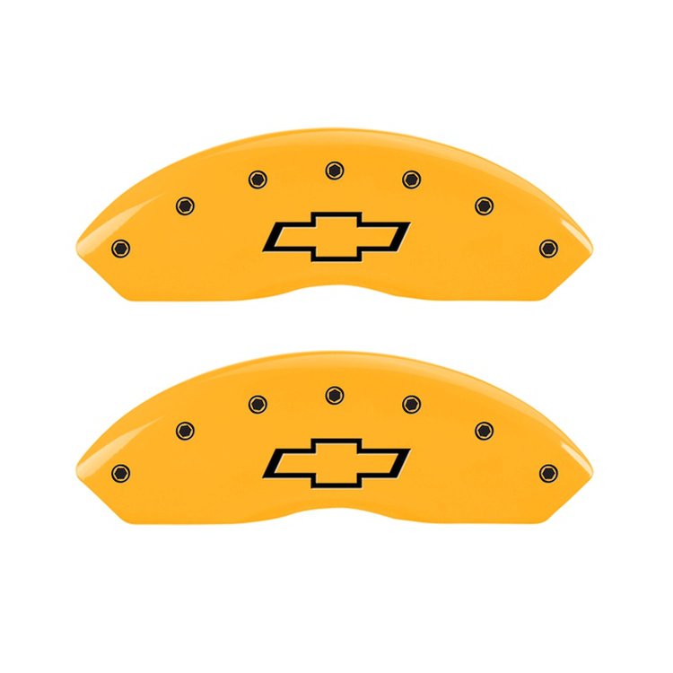 14212FBOWYL Front Disc Brake Caliper Covers for 1997-2000 Chevy Tahoe, 2000 Chevy Tahoe [Yellow Finish w/ Black Bowtie]