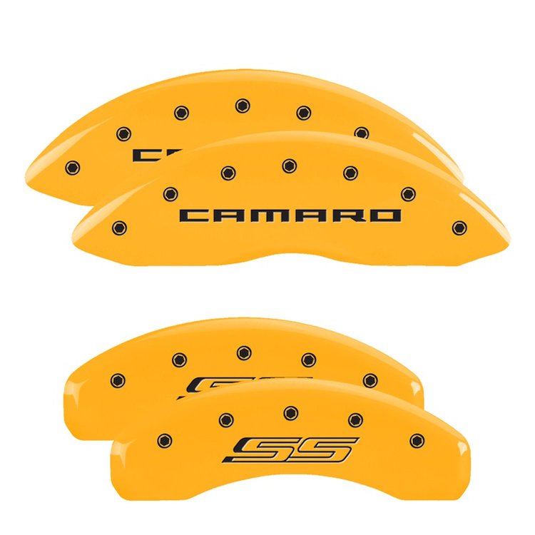 14215SCS5YL Front Disc Brake Caliper Covers for 2012 Chevy Camaro [Yellow Finish w/ Black Camaro / SS (Gen 5)]