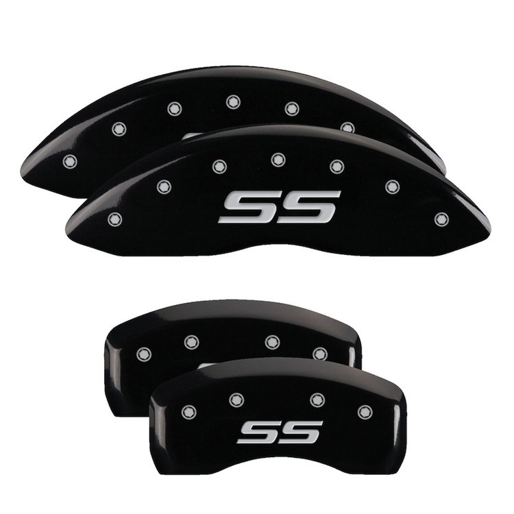 14217SSS4BK Front & Rear Disc Brake Caliper Covers Fits Select Chevy Impala/Chevy Monte Carlo [Black w/Silver SS (Monte Carlo)]