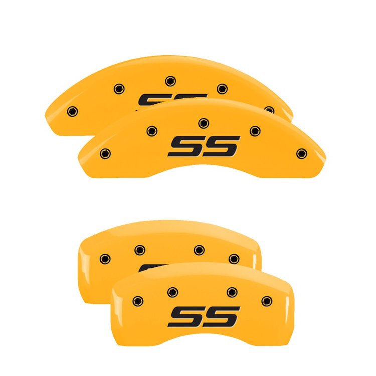14217SSS4YL Front & Rear Disc Brake Caliper Covers Fits Select Chevy Impala/Chevy Monte Carlo [Yellow w/Black SS (Monte Carlo)]