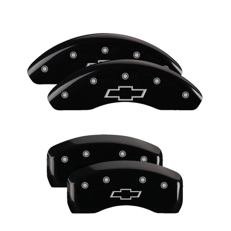 14232SBOWBK Front & Rear Disc Brake Caliper Covers Fits Select Chevy Cruze, Chevy Cruze Limited [Black Finish w/ Silver Bowtie]