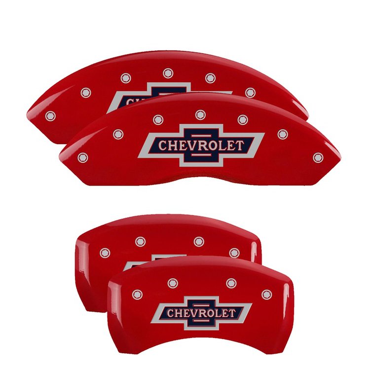 14235SBANRD Front & Rear Disc Brake Caliper Covers for 2019-2020 Chevy Colorado [Red Finish w/ Silver 100 Anniversary Chevrolet]