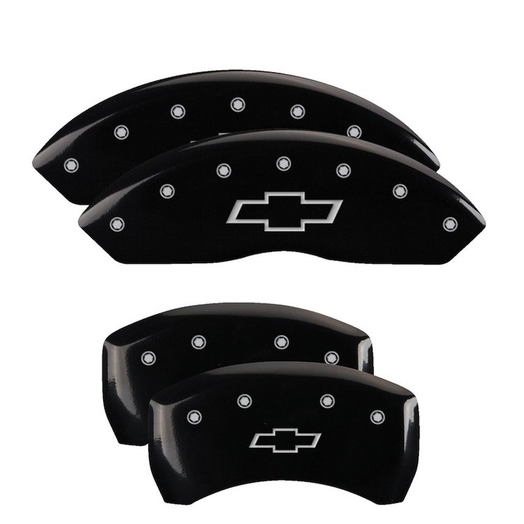 14235SBOWBK Front & Rear Disc Brake Caliper Covers for 2015-2020 Chevy Colorado [Black Finish w/ Silver Bowtie]
