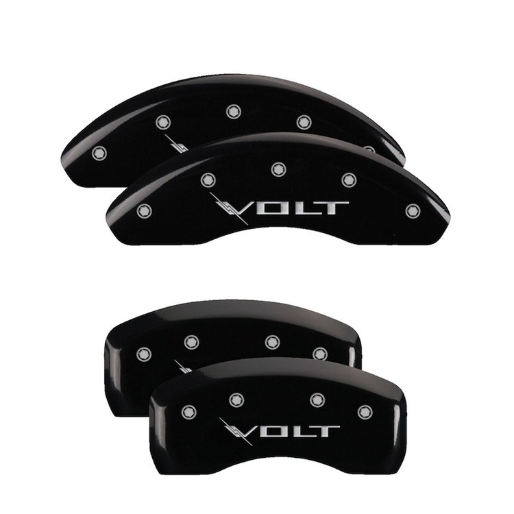 14239SVLTBK Front & Rear Disc Brake Caliper Covers for 2016-2019 Chevy Cruze, 2016-2018 Chevy Volt [Black Finish w/ Silver Volt]