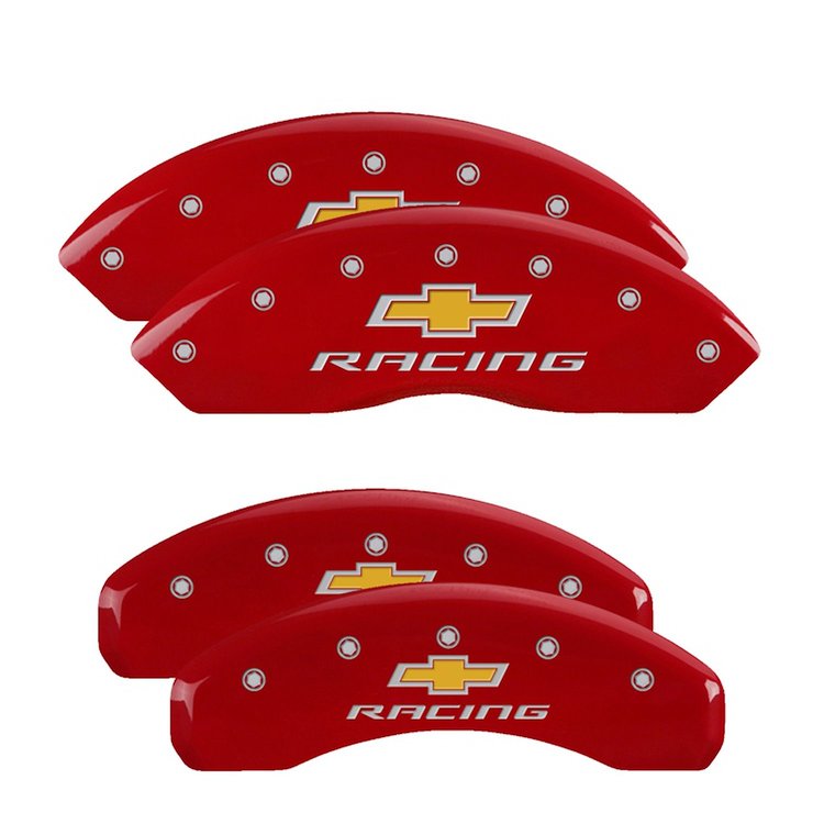 14240SBRCRD Front & Rear Disc Brake Caliper Covers Fits Select Chevy Camaro [Red Finish w/ Silver Chevy Racing]