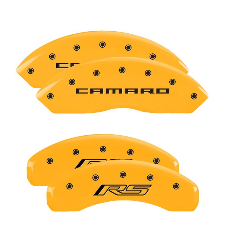 14240SCR5YL Front Disc Brake Caliper Covers Fits Select Chevy Camaro [Yellow Finish w/ Black Camaro / RS (Gen 5/6)]