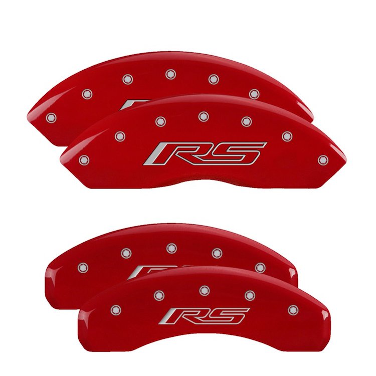 14240SRS5RD Front & Rear Disc Brake Caliper Covers Fits Select Chevy Camaro [Red Finish w/ Silver RS (Camaro Gen 5/6)]