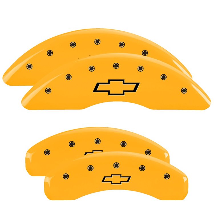 14241SBOWYL Front & Rear Disc Brake Caliper Covers Fits Select Chevy Camaro [Yellow Finish w/ Black Bowtie]