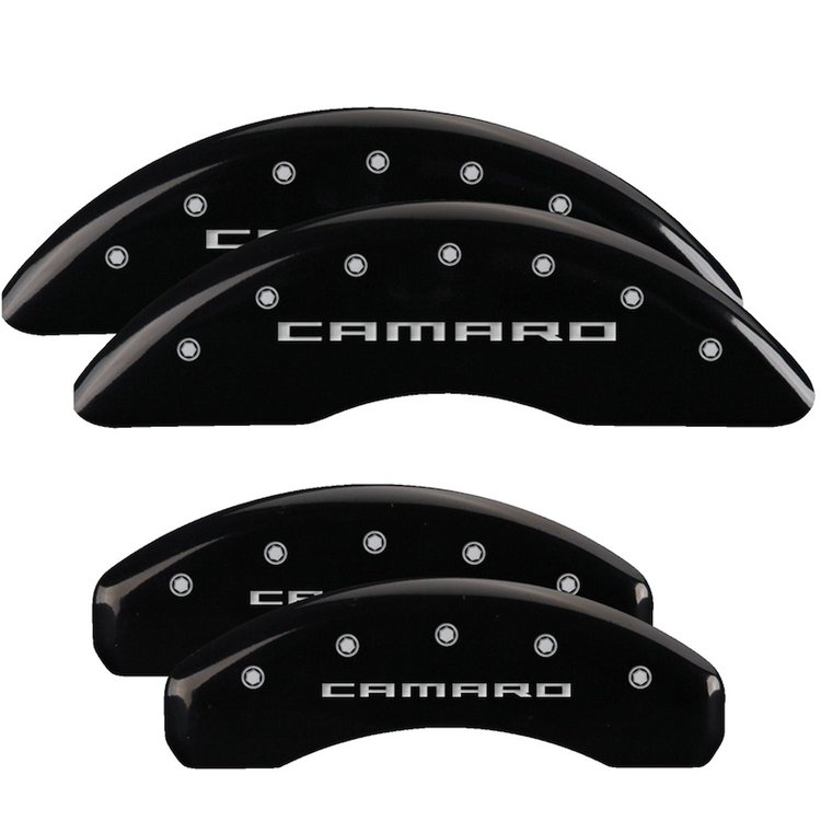14241SCA5BK Front & Rear Disc Brake Caliper Covers Fits Select Chevy Camaro [Black Finish w/ Silver Camaro (Gen 5/6)]