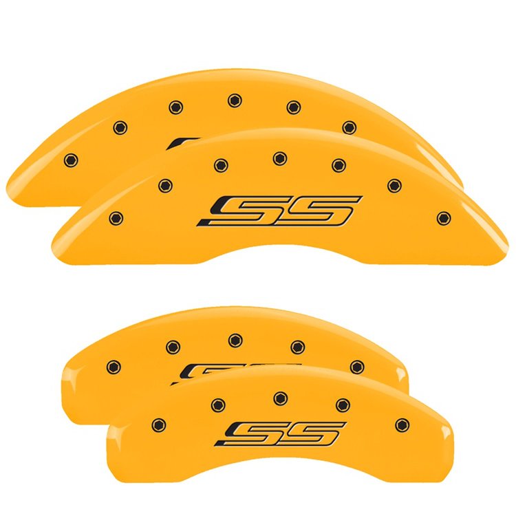14241SSS5YL Front & Rear Disc Brake Caliper Covers Fits Select Chevy Camaro [Yellow Finish w/ Black SS (Gen 5/6)]