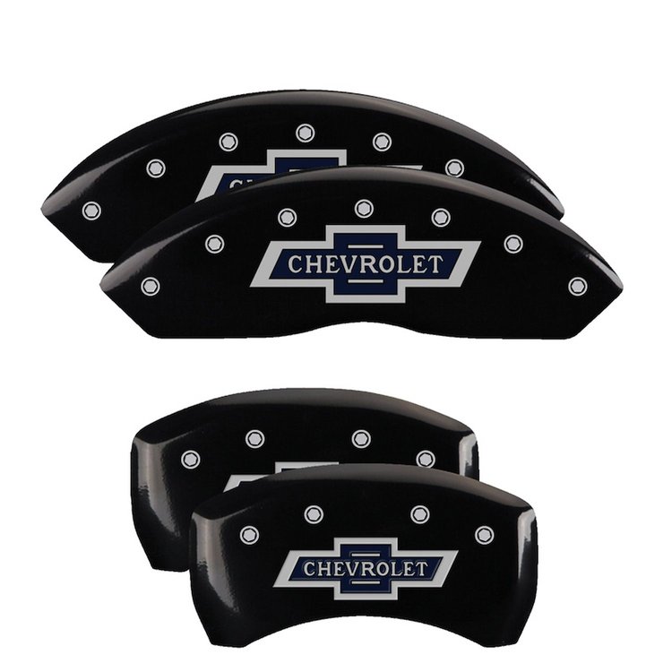 14247SBANBK Front & Rear Disc Brake Caliper Covers Fits Select Chevy Equinox [Black Finish w/ Silver 100 Anniversary Chevrolet]