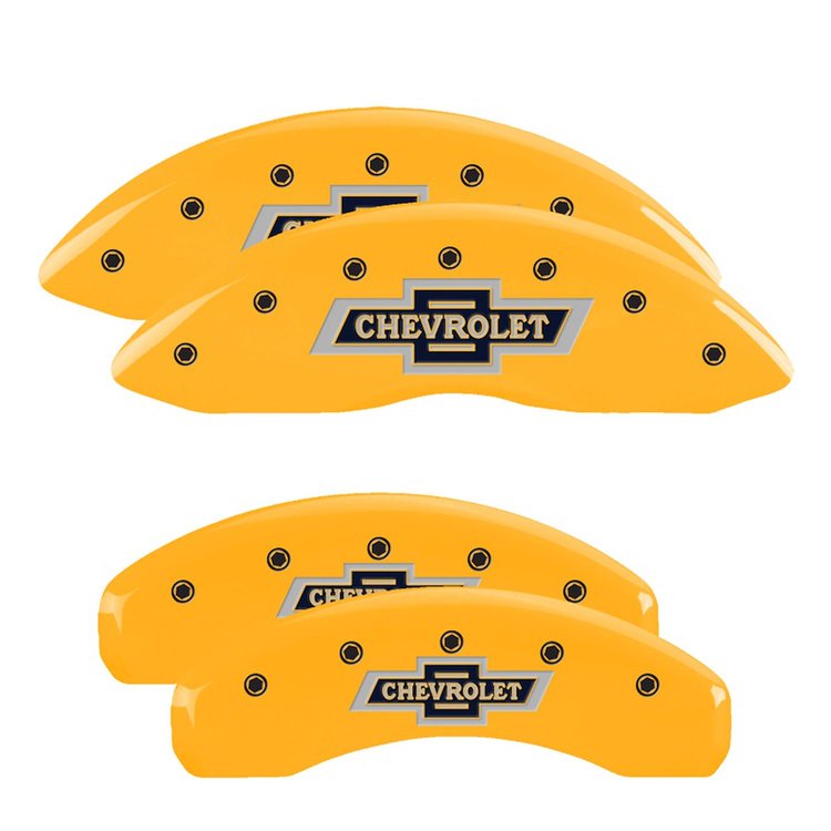 14252SBANYL Front/Rear Brake Caliper Covers Fits Chevy Suburban/Silverado 1500/Tahoe [Yellow w/Black 100 Anniversary Chevrolet]