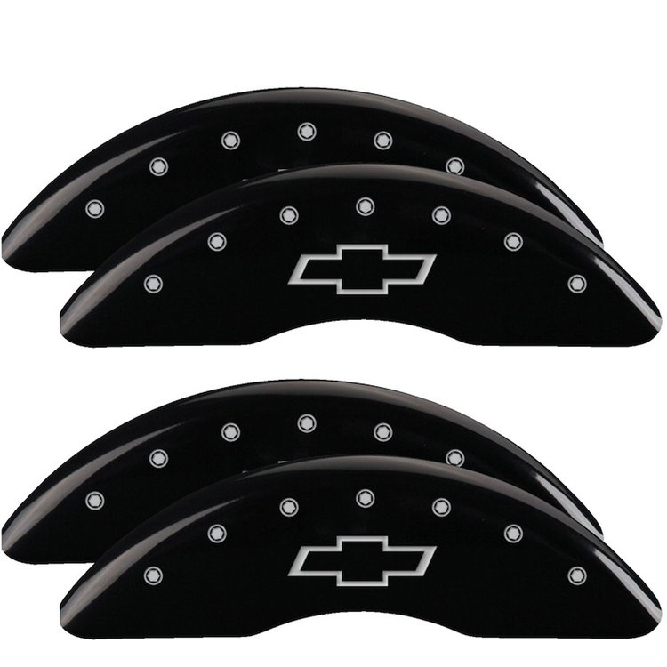 14258SBOWBK Front/Rear Disc Brake Caliper Covers Fits Chevy Silverado 2500 HD/Chevy Silverado 3500 HD [Black w/Silver Bowtie]