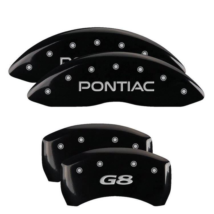 18011SPG8BK Front Disc Brake Caliper Covers for 2008-2009 Pontiac G8 [Black Finish w/ Silver Pontiac / G8]