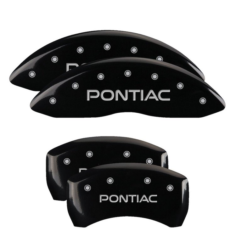 18011SPOPBK Front & Rear Disc Brake Caliper Covers for 2008-2009 Pontiac G8 [Black Finish w/ Silver Pontiac]