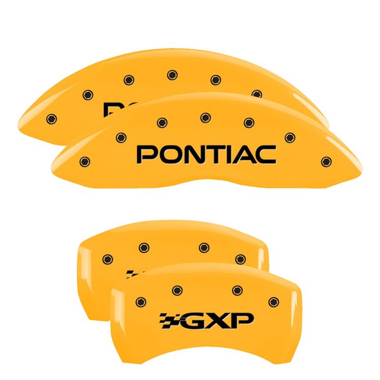 18011SPXPYL Front Disc Brake Caliper Covers for 2008-2009 Pontiac G8 [Yellow Finish w/ Black Pontiac / GXP]