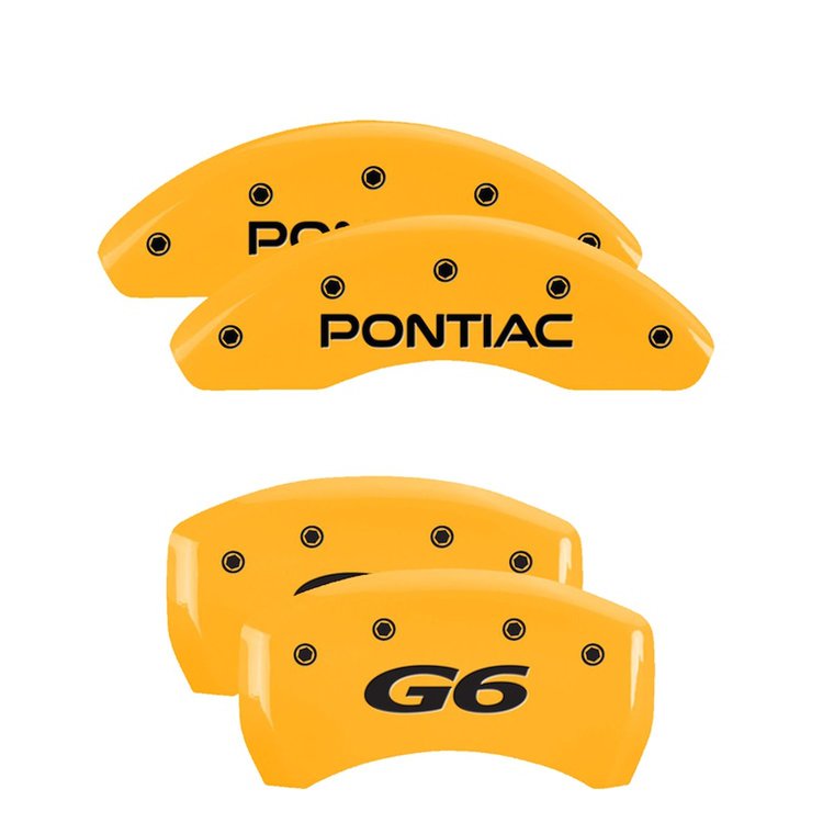 18025SPG6YL Front Disc Brake Caliper Covers Fits Select Pontiac G6, Pontiac G5 [Yellow Finish w/ Black Pontiac / G6]