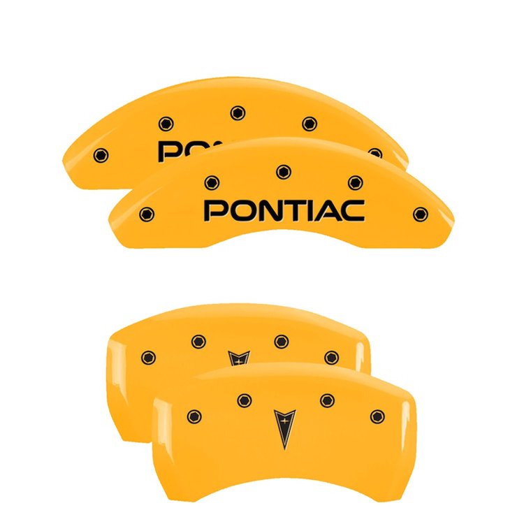 18025SPONYL Front Disc Brake Caliper Covers Fits Select Pontiac G6, Pontiac G5 [Yellow Finish w/ Black Pontiac / Arrow Logo]