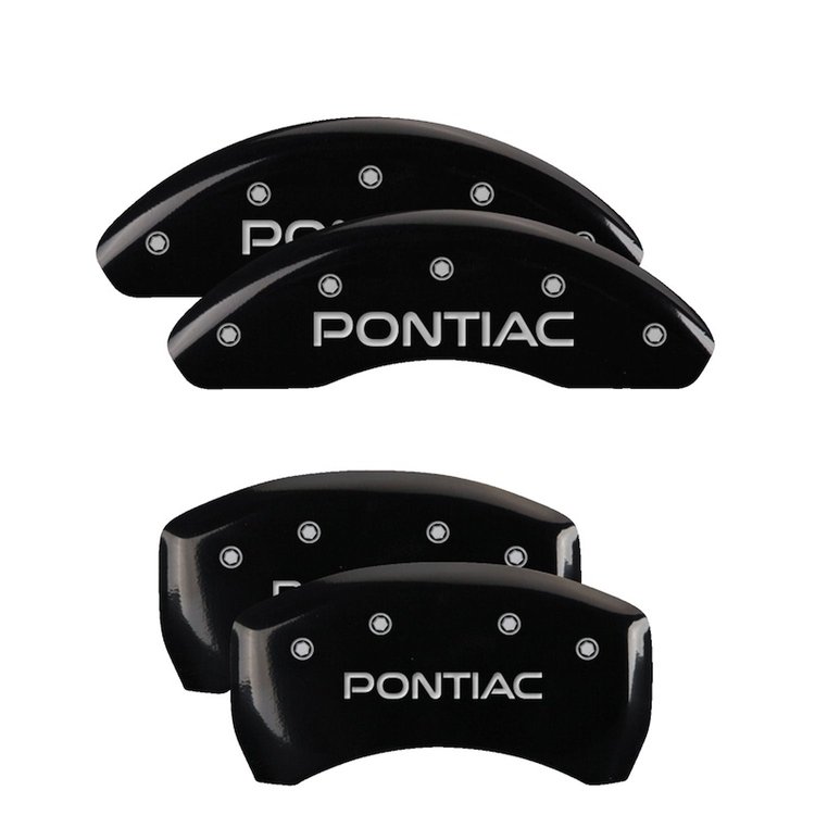 18025SPOPBK Front & Rear Disc Brake Caliper Covers Fits Select Pontiac G6, Pontiac G5 [Black Finish w/ Silver Pontiac]