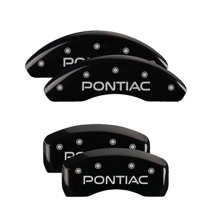 18026SPOPBK Front & Rear Disc Brake Caliper Covers Fits Select Pontiac Bonneville/Pontiac Grand Prix [Black w/Silver Pontiac]