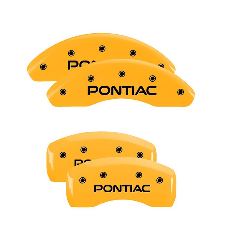 18026SPOPYL Front & Rear Disc Brake Caliper Covers Fits Select Pontiac Bonneville/Pontiac Grand Prix [Yellow w/Black Pontiac]