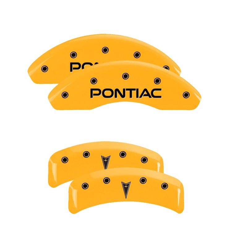 18027SPONYL Front Disc Brake Caliper Covers for 1997-1997 Pontiac Firebird [Yellow Finish w/ Black Pontiac / Arrow Logo]