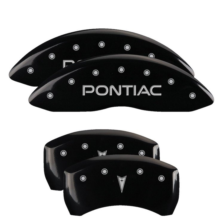 18028SPONBK Front Disc Brake Caliper Covers for 1998-2002 Pontiac Firebird [Black Finish w/ Silver Pontiac / Arrow Logo]