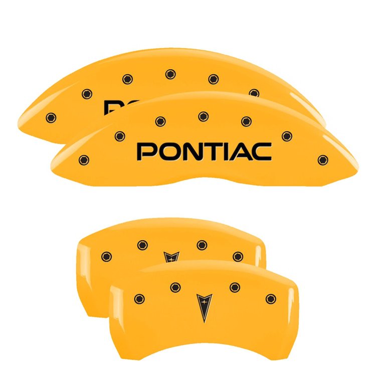 18028SPONYL Front Disc Brake Caliper Covers for 1998-2002 Pontiac Firebird [Yellow Finish w/ Black Pontiac / Arrow Logo]