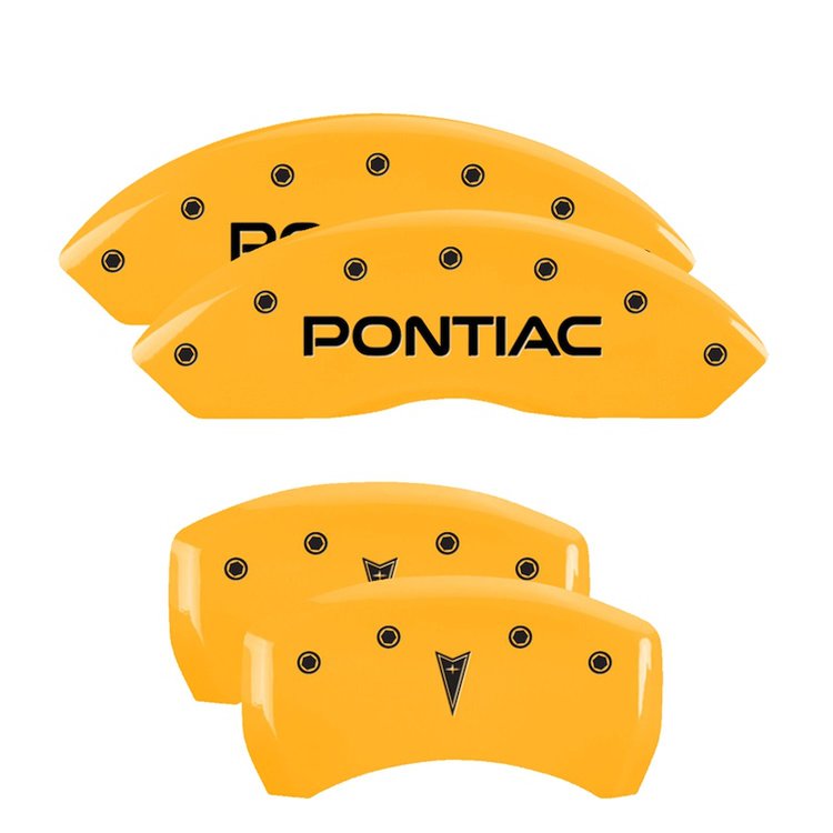 18030SPONYL Front Disc Brake Caliper Covers Fits Select Pontiac Solstice [Yellow Finish w/ Black Pontiac / Arrow Logo]
