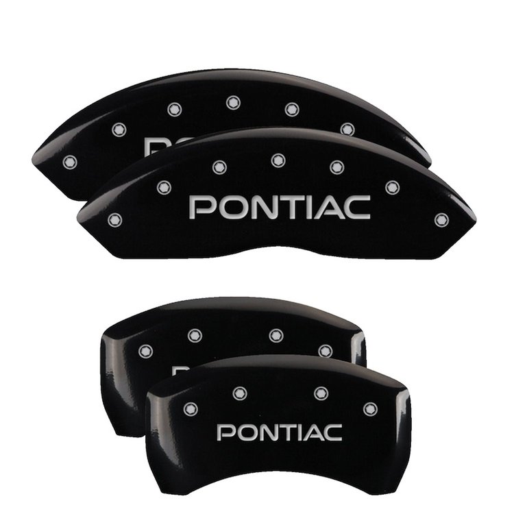 18030SPOPBK Front & Rear Disc Brake Caliper Covers Fits Select Pontiac Solstice [Black Finish w/ Silver Pontiac]