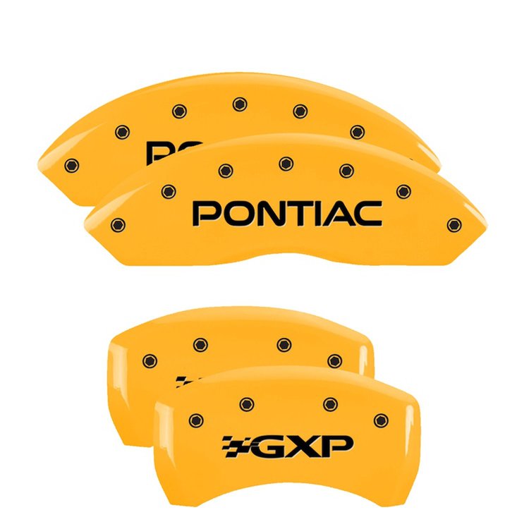 18030SPXPYL Front Disc Brake Caliper Covers Fits Select Pontiac Solstice [Yellow Finish w/ Black Pontiac / GXP]