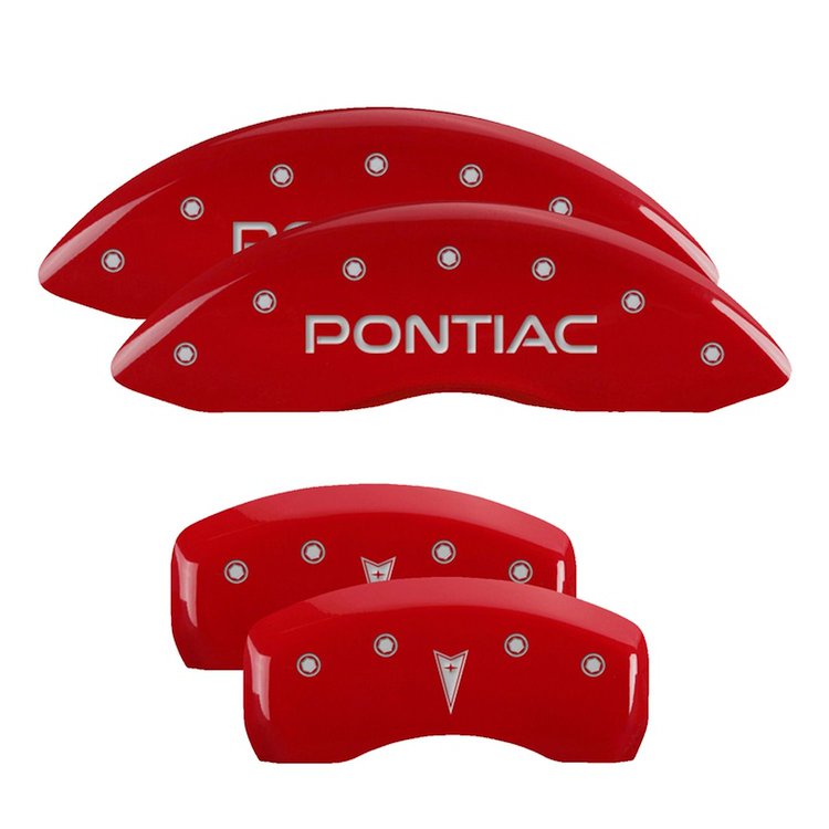 18031SPONRD Front Disc Brake Caliper Covers for 2004-2005 Pontiac Bonneville [Red Finish w/ Silver Pontiac / Arrow Logo]