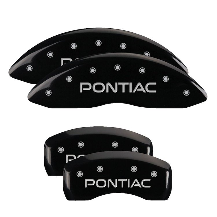 18031SPOPBK Front & Rear Disc Brake Caliper Covers for 2004-2005 Pontiac Bonneville [Black Finish w/ Silver Pontiac]