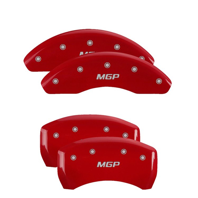 19005SMGPRD Front & Rear Disc Brake Caliper Covers Fits Select Saturn Ion, Saturn Aura [Red Finish w/ Silver MGP]