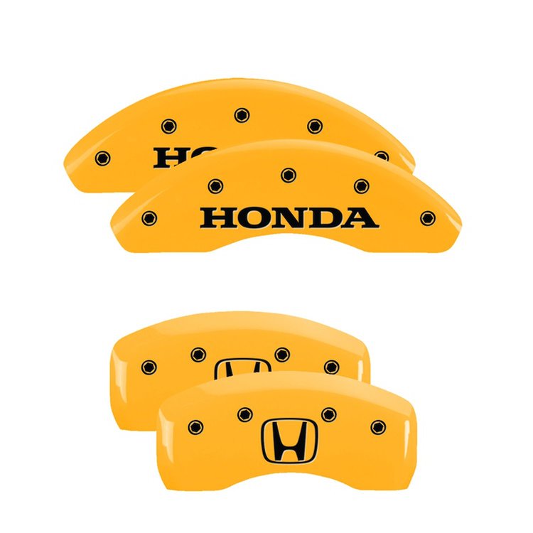 20002SHOHYL Front Disc Brake Caliper Covers for 2004-2005 Honda Civic [Yellow Finish w/ Black Honda / H Logo]
