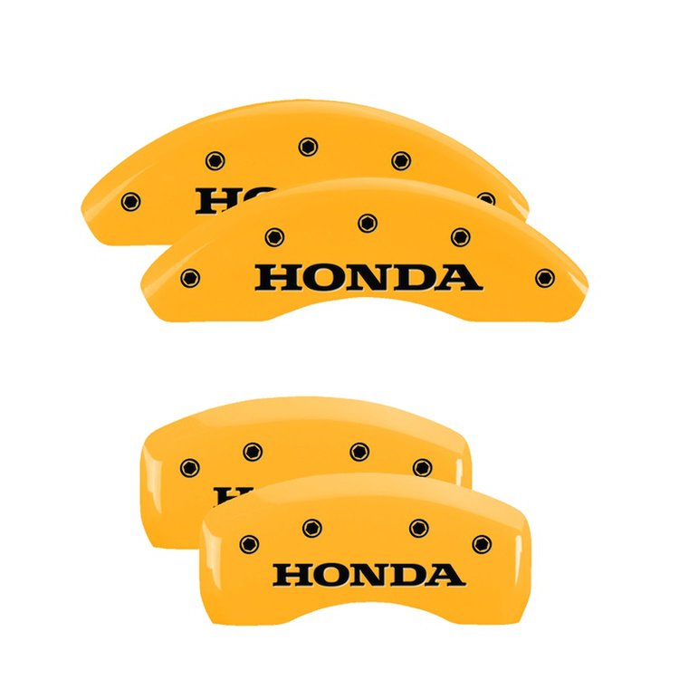 20002SHONYL Front & Rear Disc Brake Caliper Covers for 2004-2005 Honda Civic [Yellow Finish w/ Black Honda]