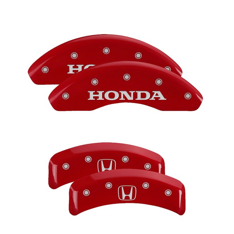 20130SHOHRD Front Disc Brake Caliper Covers Fits Select Honda Accord [Red Finish w/ Silver Honda / H Logo]