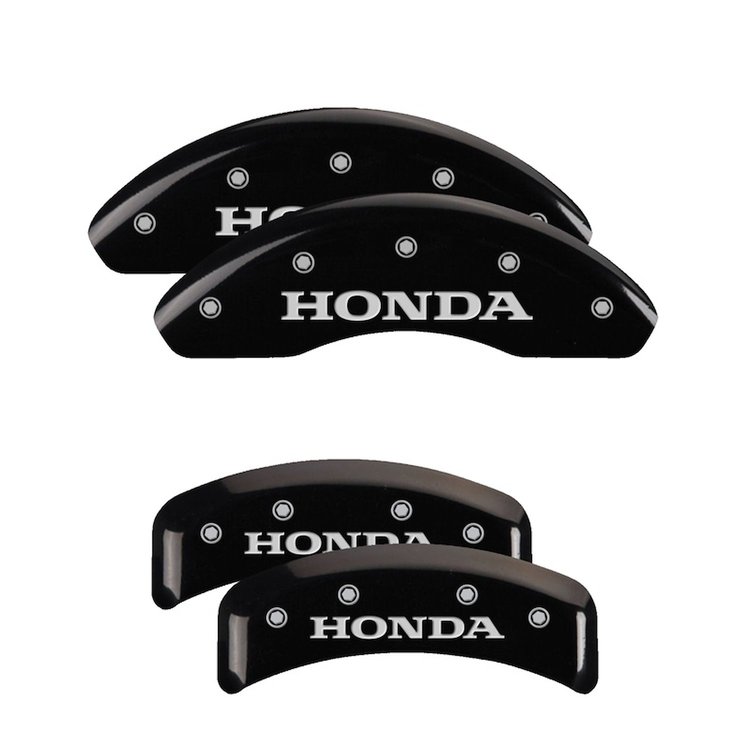 20130SHONBK Front & Rear Disc Brake Caliper Covers Fits Select Honda Accord [Black Finish w/ Silver Honda]